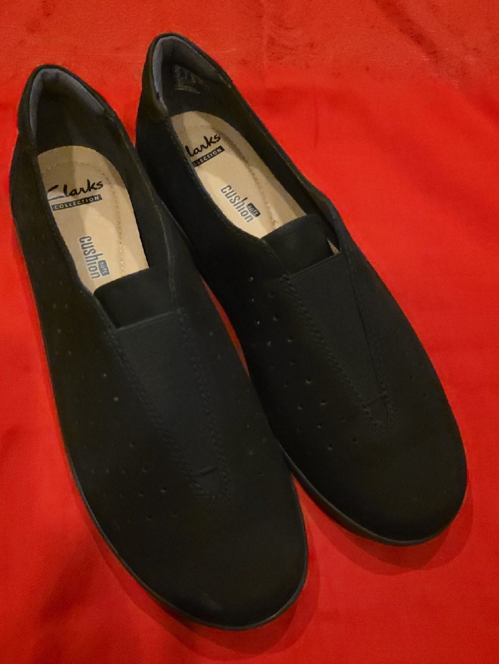 Clarks Black Perforated Slip-On Cushion Loafers